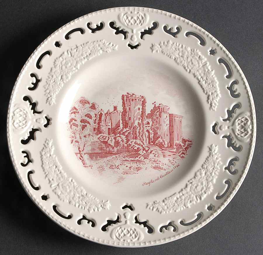Old Britain Castles Pink (England 1883 Stamp) Pierced Edge Dinner Plate by Johnson Brothers-1