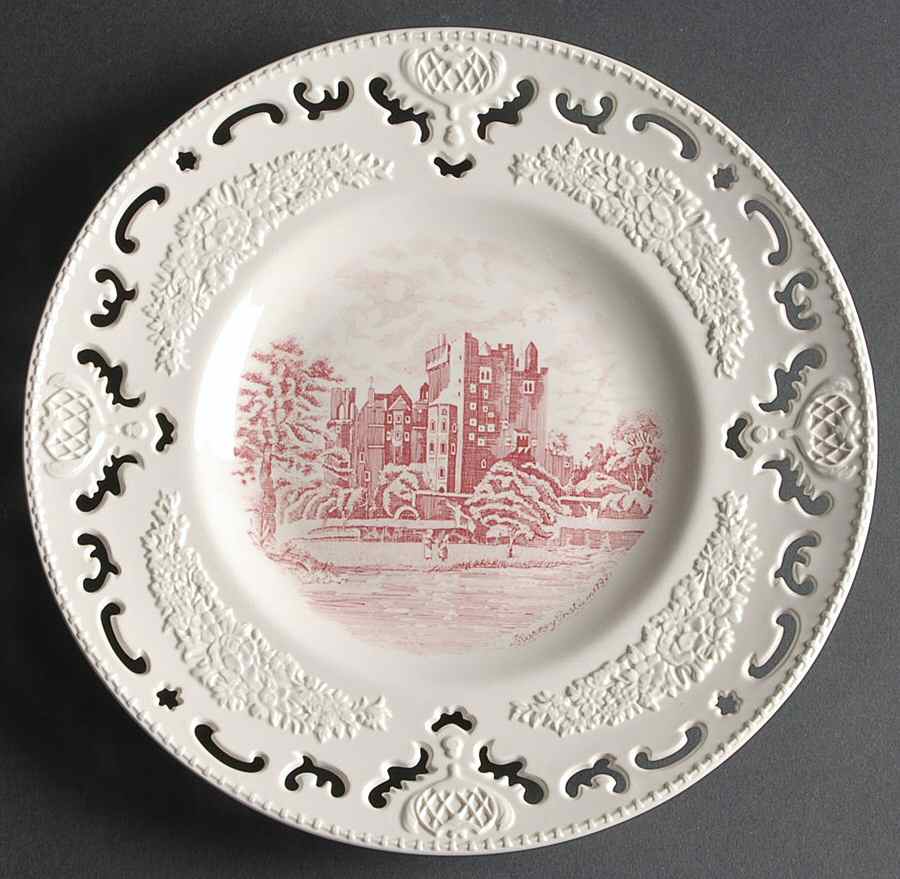 Old Britain Castles Pink (England 1883 Stamp) Pierced Edge Dinner Plate by Johnson Brothers-1