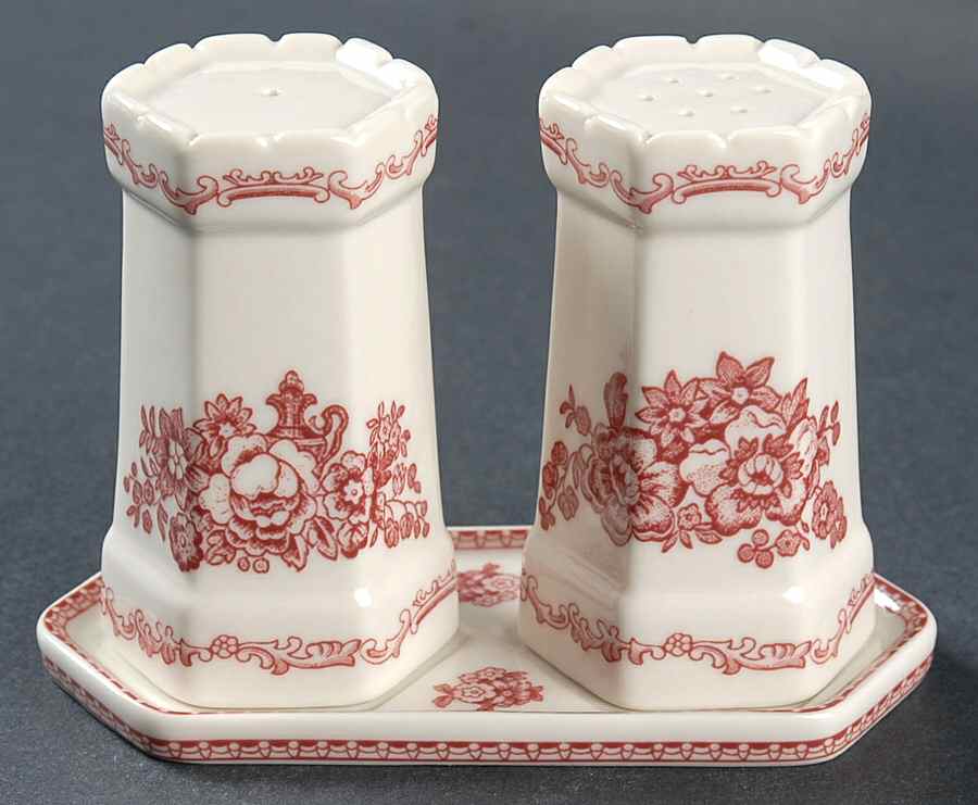 Old Britain Castles Pink (England 1883 Stamp) (3 Pc) Salt and Pepper Tray Set by Johnson Brothers-1
