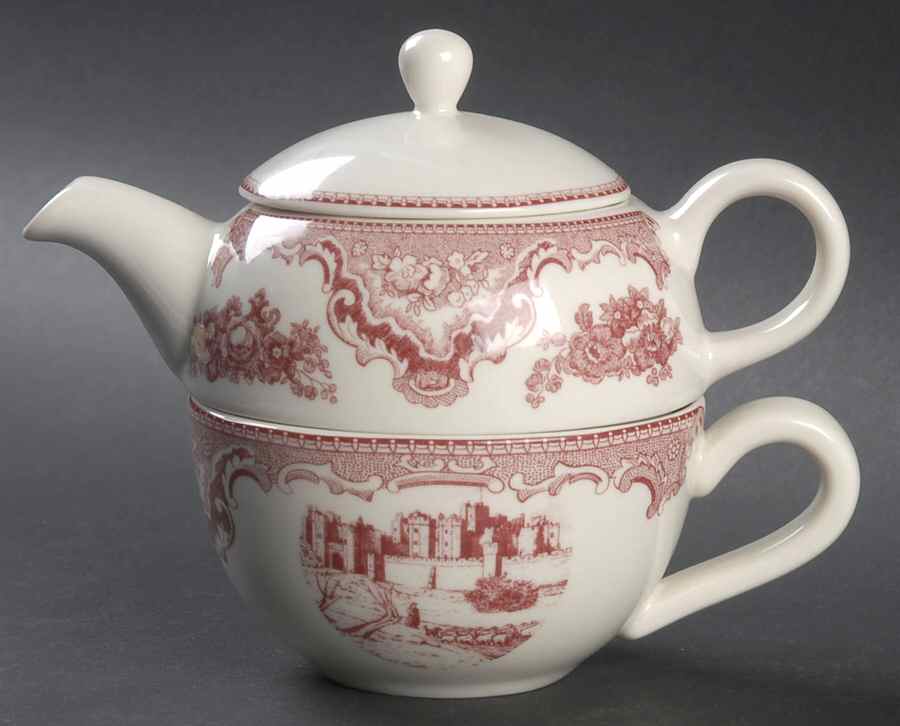 Old Britain Castles Pink (England 1883 Stamp) Individual Teapot & Lid with Cup by Johnson Brothers-1