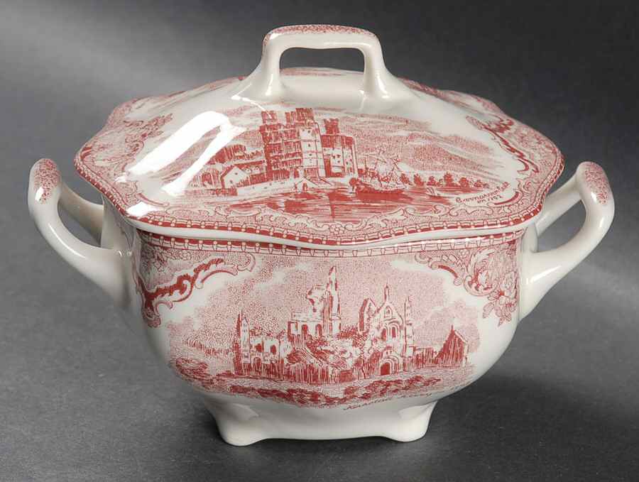 Old Britain Castles Pink (England 1883 Stamp) Sugar Bowl & Lid by Johnson Brothers-1