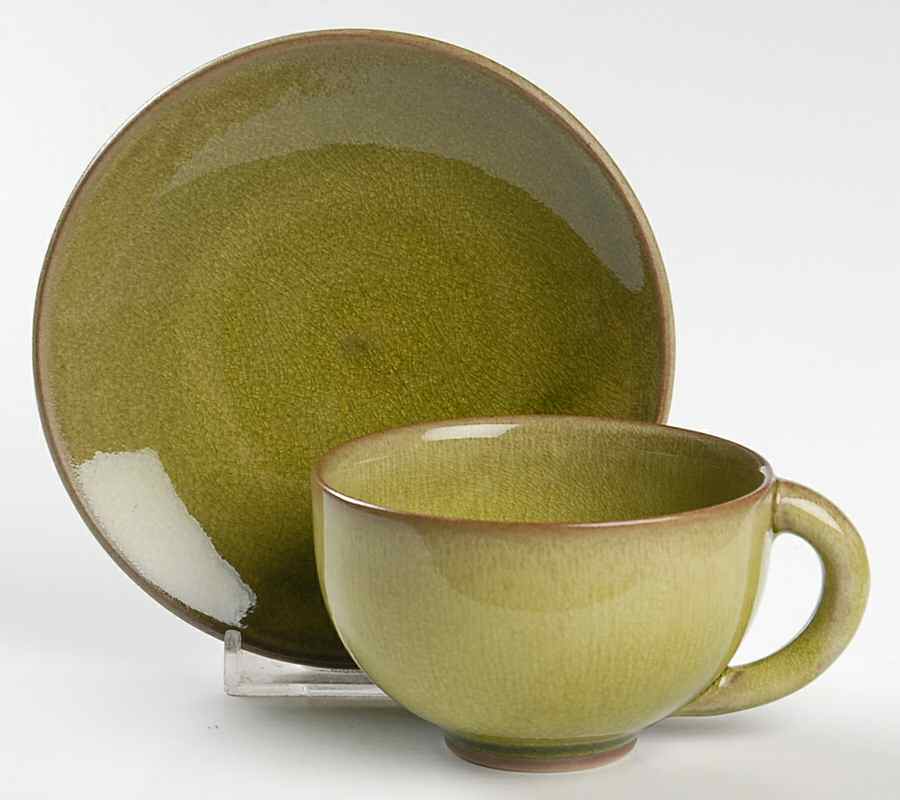 Tourron Tilleul (Avocado Green) Flat Demitasse Cup & Saucer Set by Jars-France-1