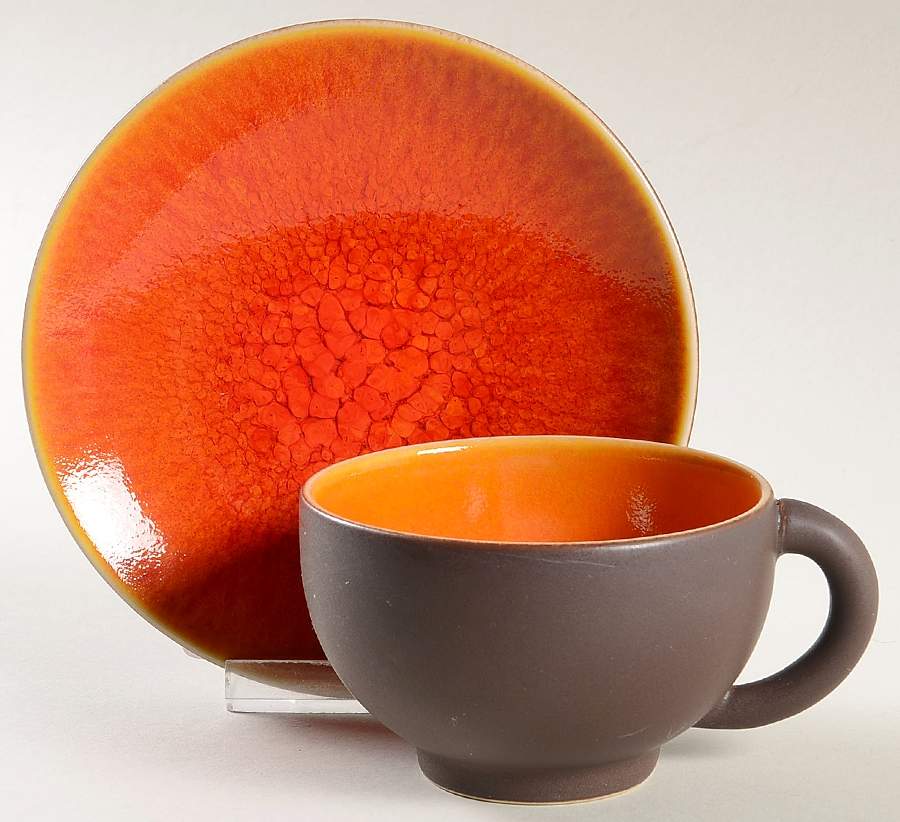 Tourron Orange Flat Cup & Saucer Set by Jars-France-1