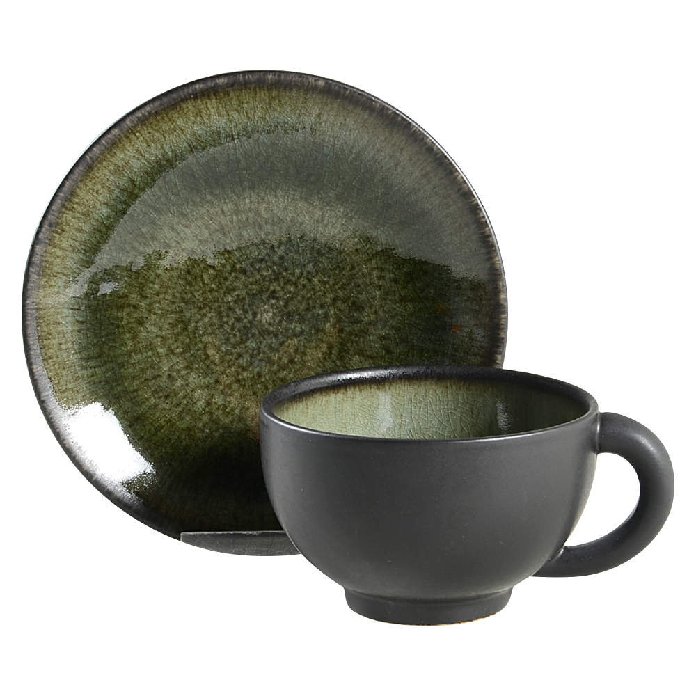 Samoa Vert (Green) Flat Cup & Saucer Set by Jars-France-1