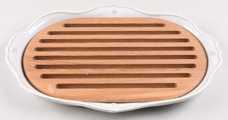 Berry and Thread Whitewash 17" Challah Tray & Wood Insert by Juliska Ceramics-1