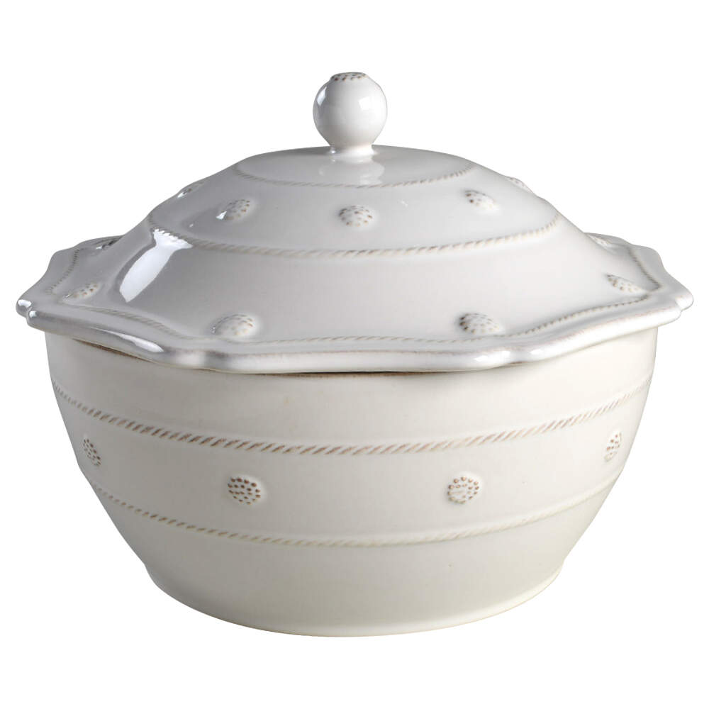 Berry and Thread Whitewash 3 Quart Round Covered Casserole by Juliska Ceramics-1