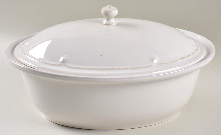 Berry and Thread Whitewash 3 Quart Oval Covered Casserole by Juliska Ceramics-1