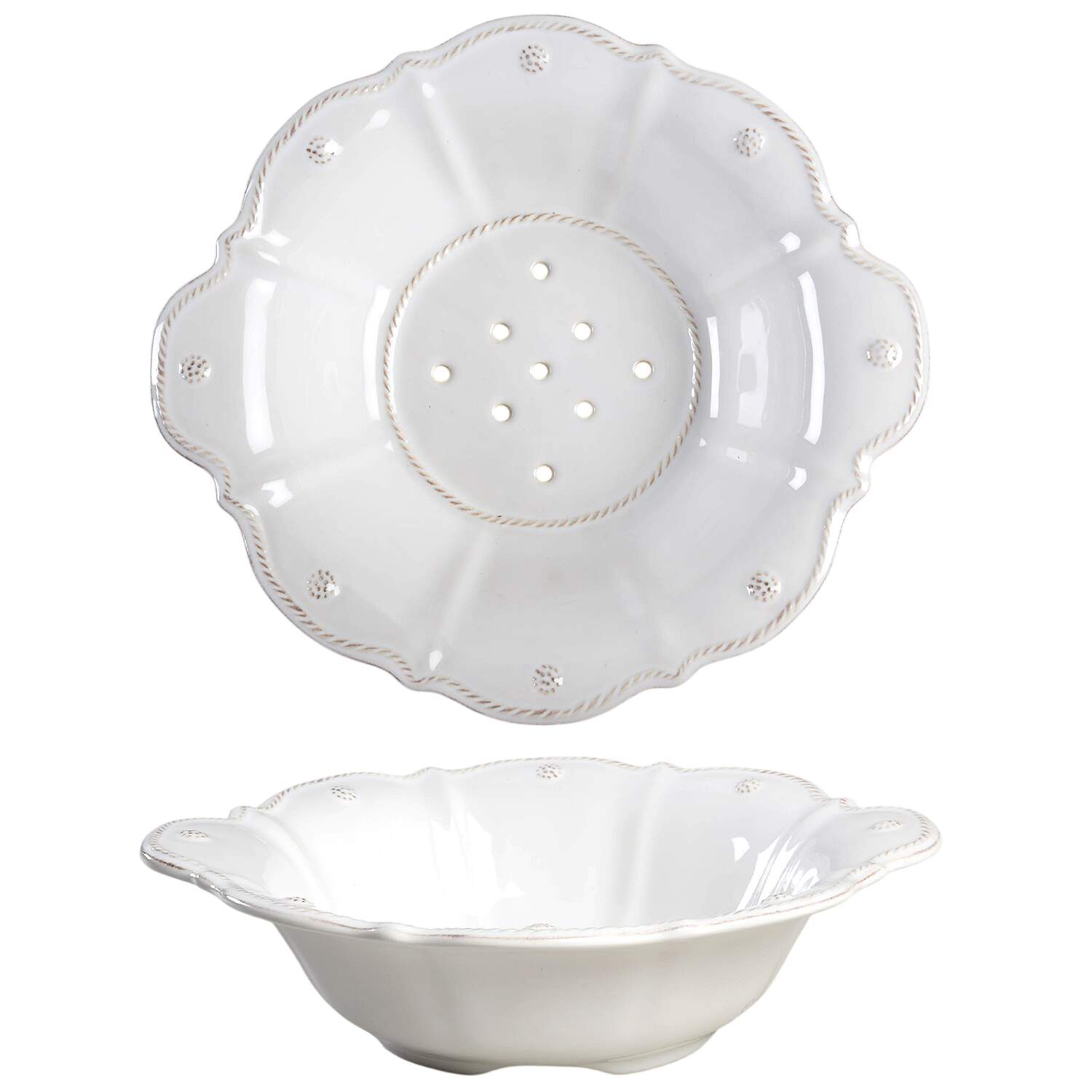 Berry and Thread Whitewash (2 Piece) Drain Set, Colander Only by Juliska Ceramics-1