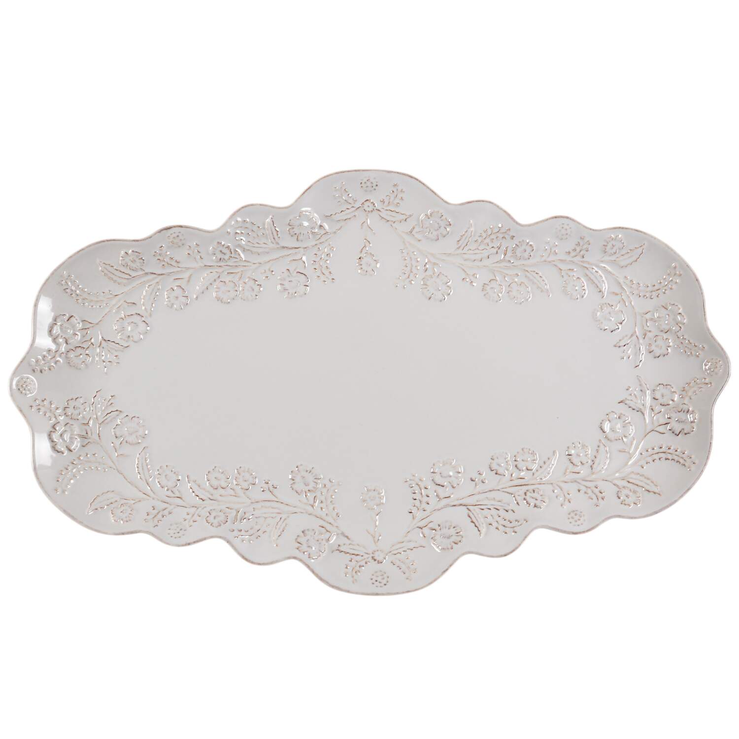 Berry and Thread Whitewash 15" Oval Serving Platter by Juliska Ceramics-1