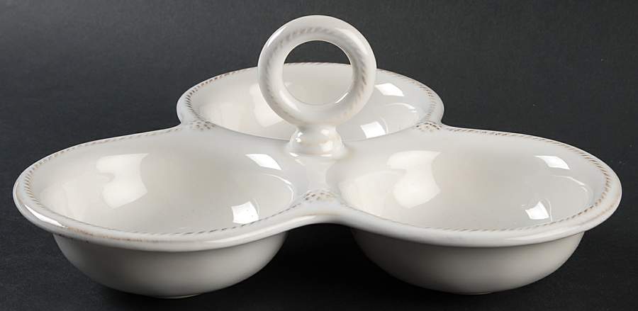 Berry and Thread Whitewash Triple Cavity Server with Center Handle by Juliska Ceramics-1