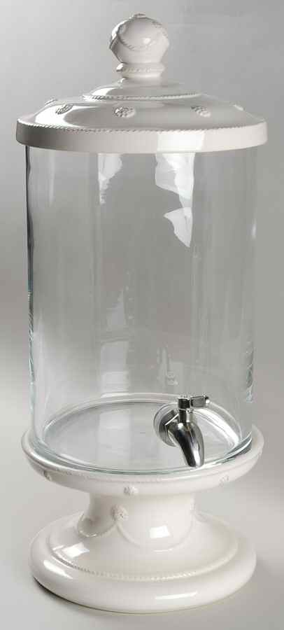 Berry and Thread Whitewash Glass Beverage Dispenser w/Ceramic Lid&Pedstl by Juliska Ceramics-1