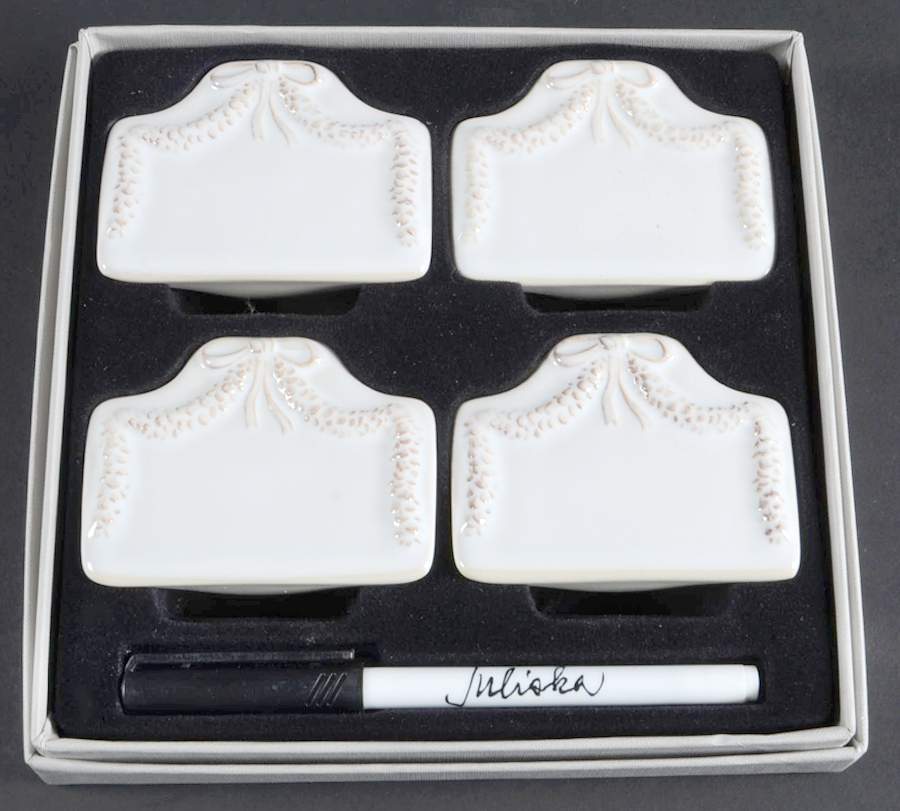 Berry and Thread Whitewash Small Placard/Place Card Holders w/Pen - Set of 4 by Juliska Ceramics-1