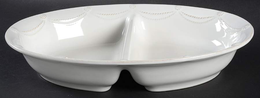 Berry and Thread Whitewash 13" Oval Divided Vegetable Bowl by Juliska Ceramics-1