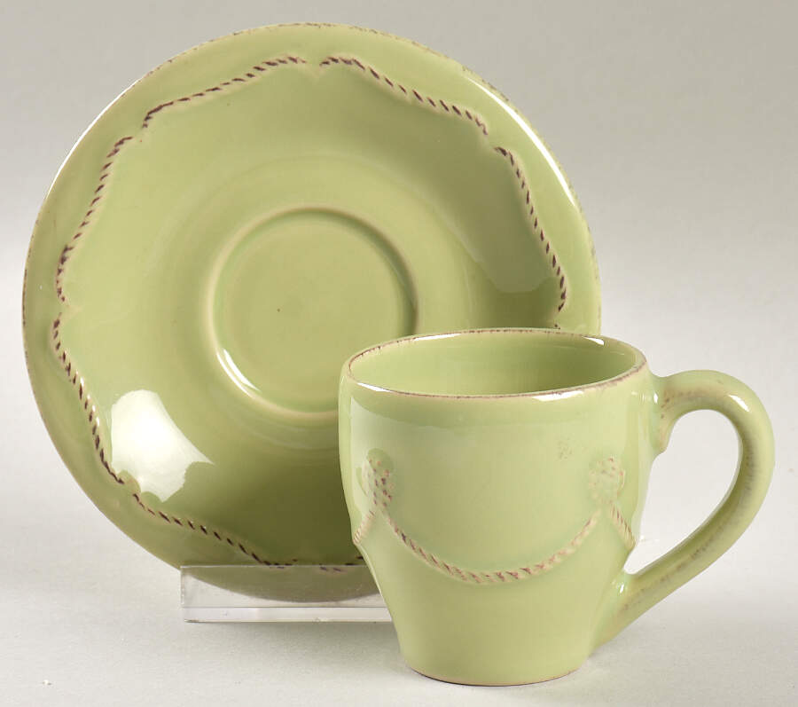Berry and Thread Pistachio Green Flat Demitasse Cup & Saucer Set by Juliska Ceramics-1
