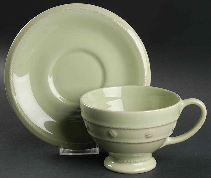 Berry and Thread Pistachio Green Breakfast Cup & Saucer Set by Juliska Ceramics-1