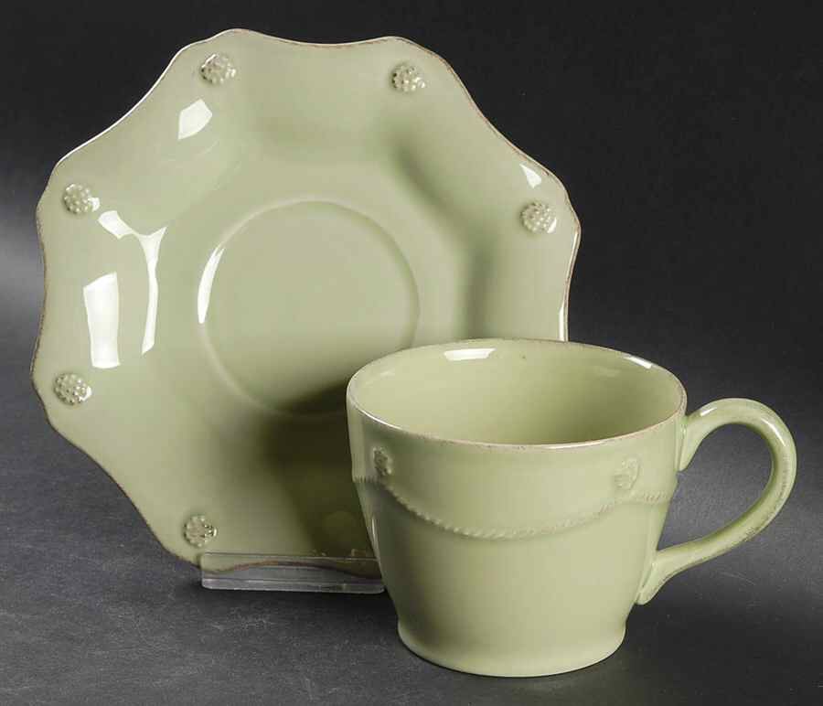 Berry and Thread Pistachio Green Flat Cup & Saucer Set by Juliska Ceramics-1