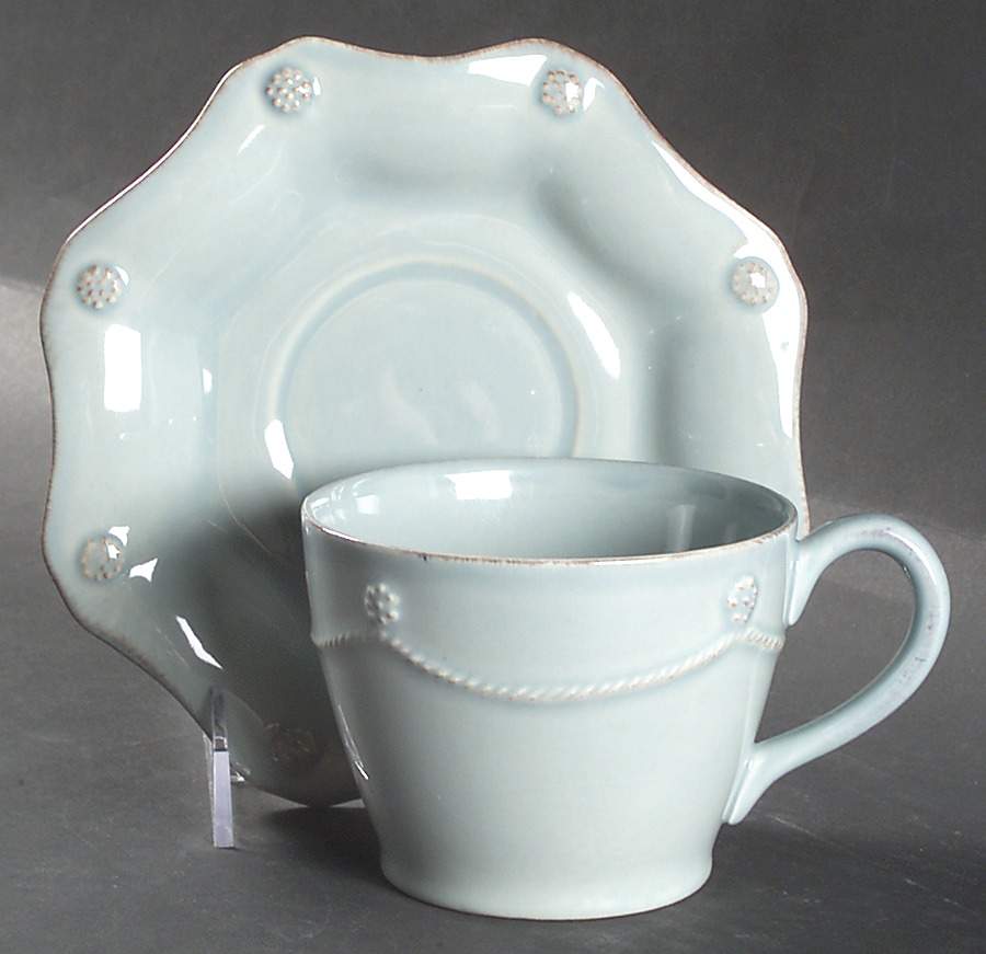 Berry and Thread Ice Blue Flat Cup & Saucer Set by Juliska Ceramics-1