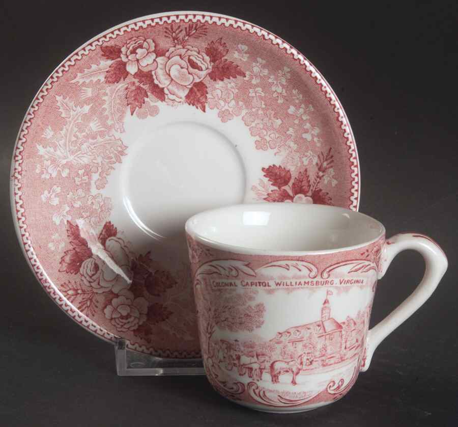 Williamsburg Virginia Red Flat Demitasse Cup & Saucer Set by Jonroth Studios-1