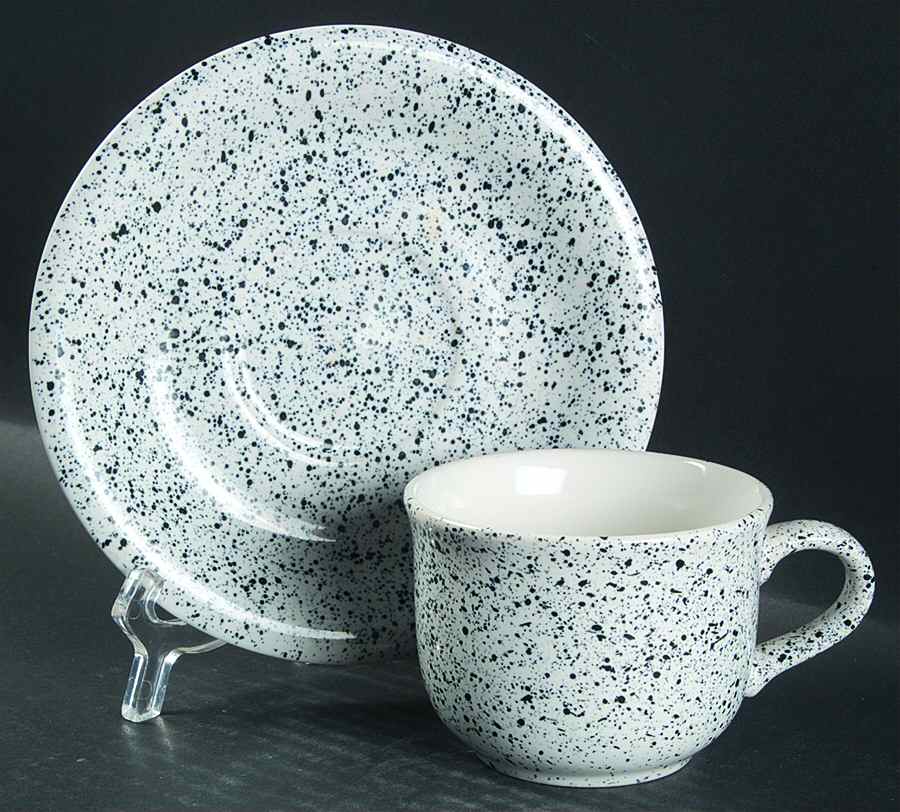 Carnival Spatter Blue Black Flat Cup & Saucer Set by Japan-1
