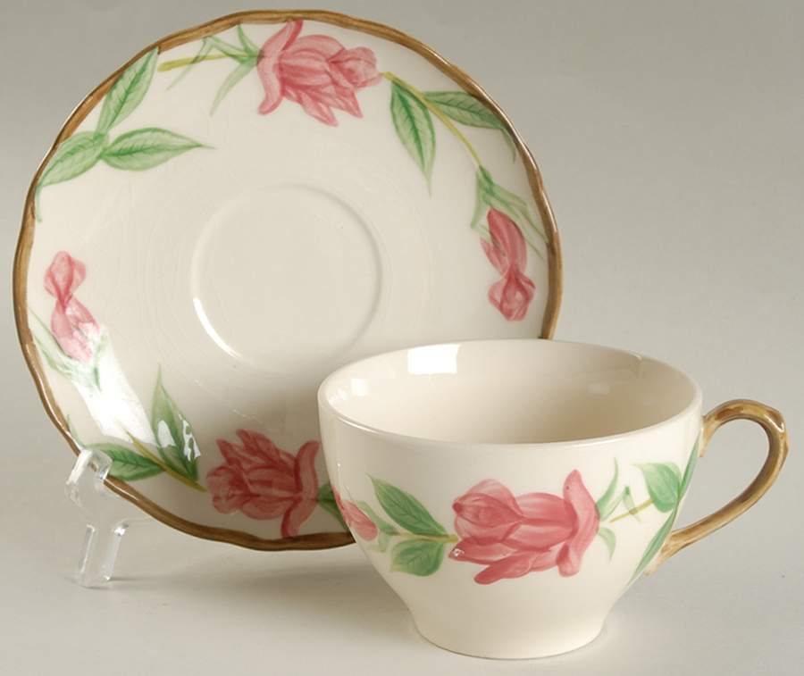 Rose Wood Flat Cup & Saucer Set by Japan-1