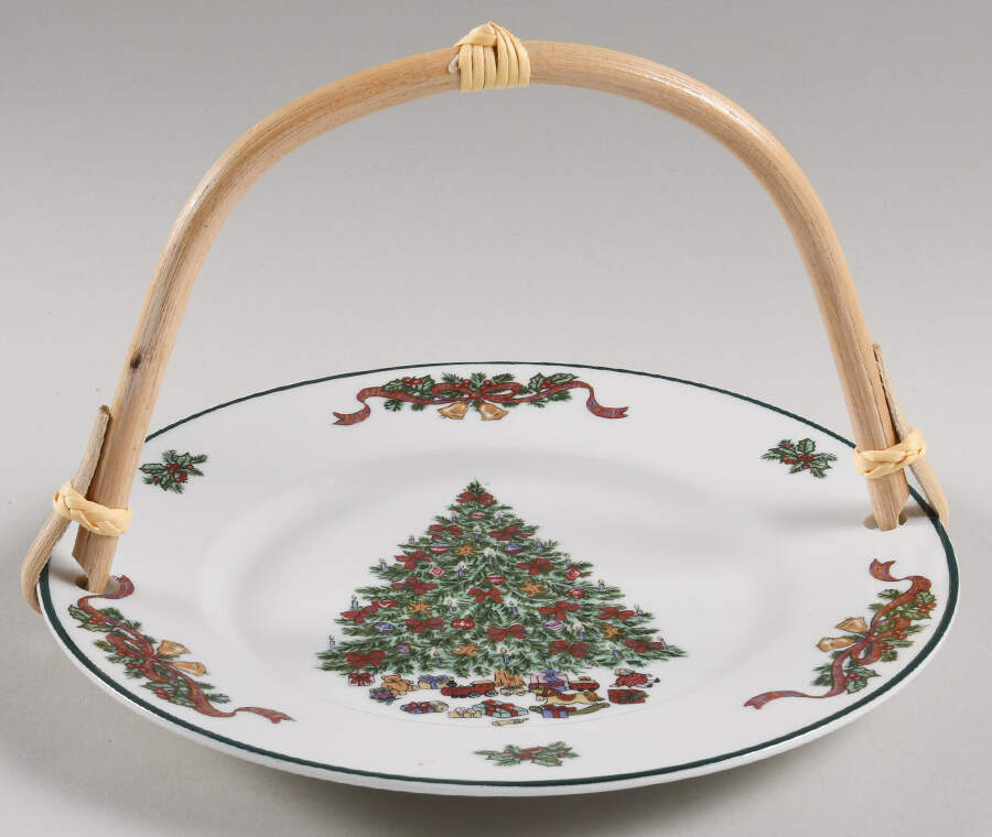 Victorian Christmas ("England 1883") 5 3/8"-5 5/8" Bamboo Handled Serving Plate  HC by Johnson Brothers-1