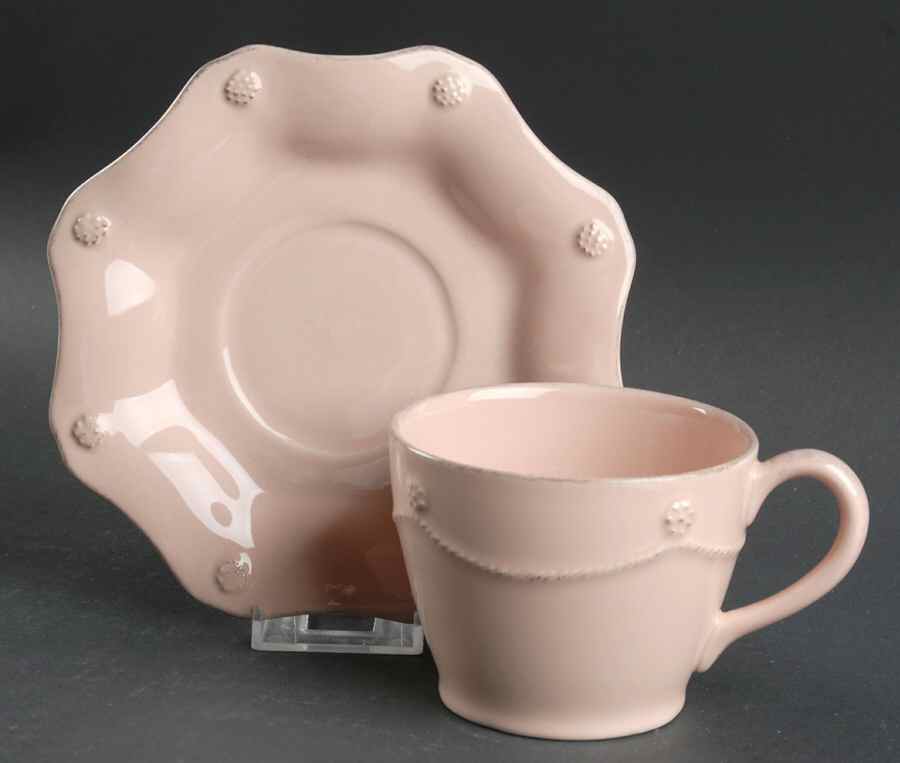 Berry and Thread Vintage Pink Flat Cup & Saucer Set by Juliska Ceramics-1