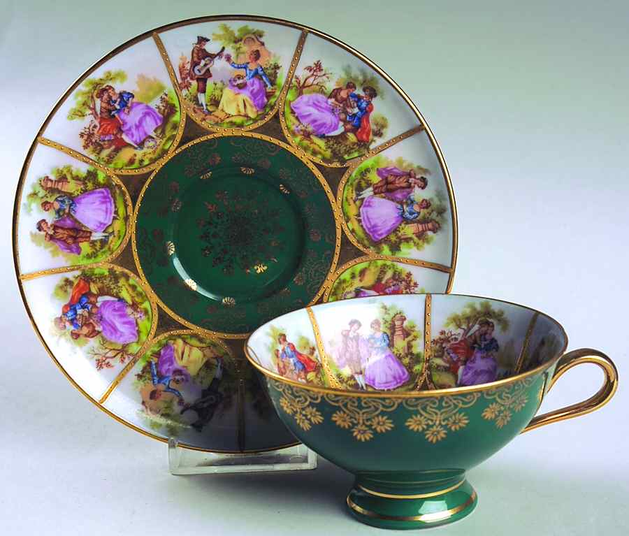 JKW29 TEAL Footed Cup & Saucer Set by JKW Bavaria-1