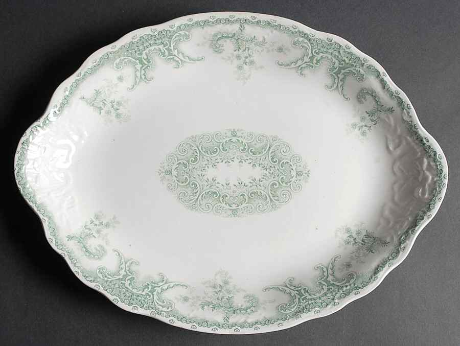 Savannah Green (No Gold Trim) 14" Oval Serving Platter by Johnson Brothers-1