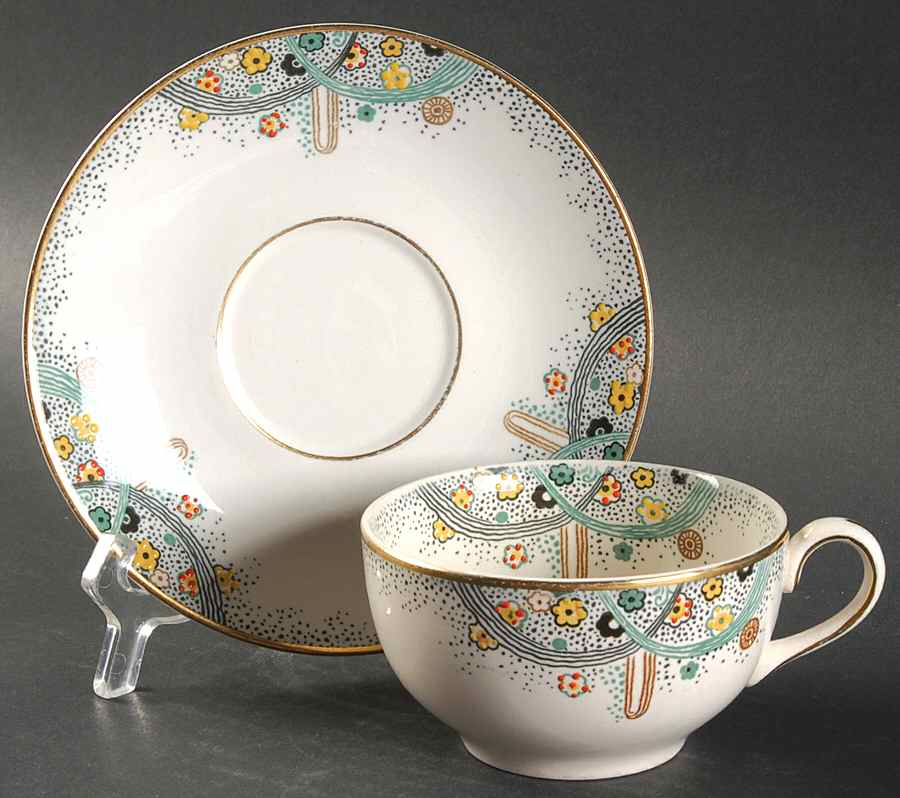 Les Fountaines Flat Cup & Saucer Set by Johnson Brothers-1