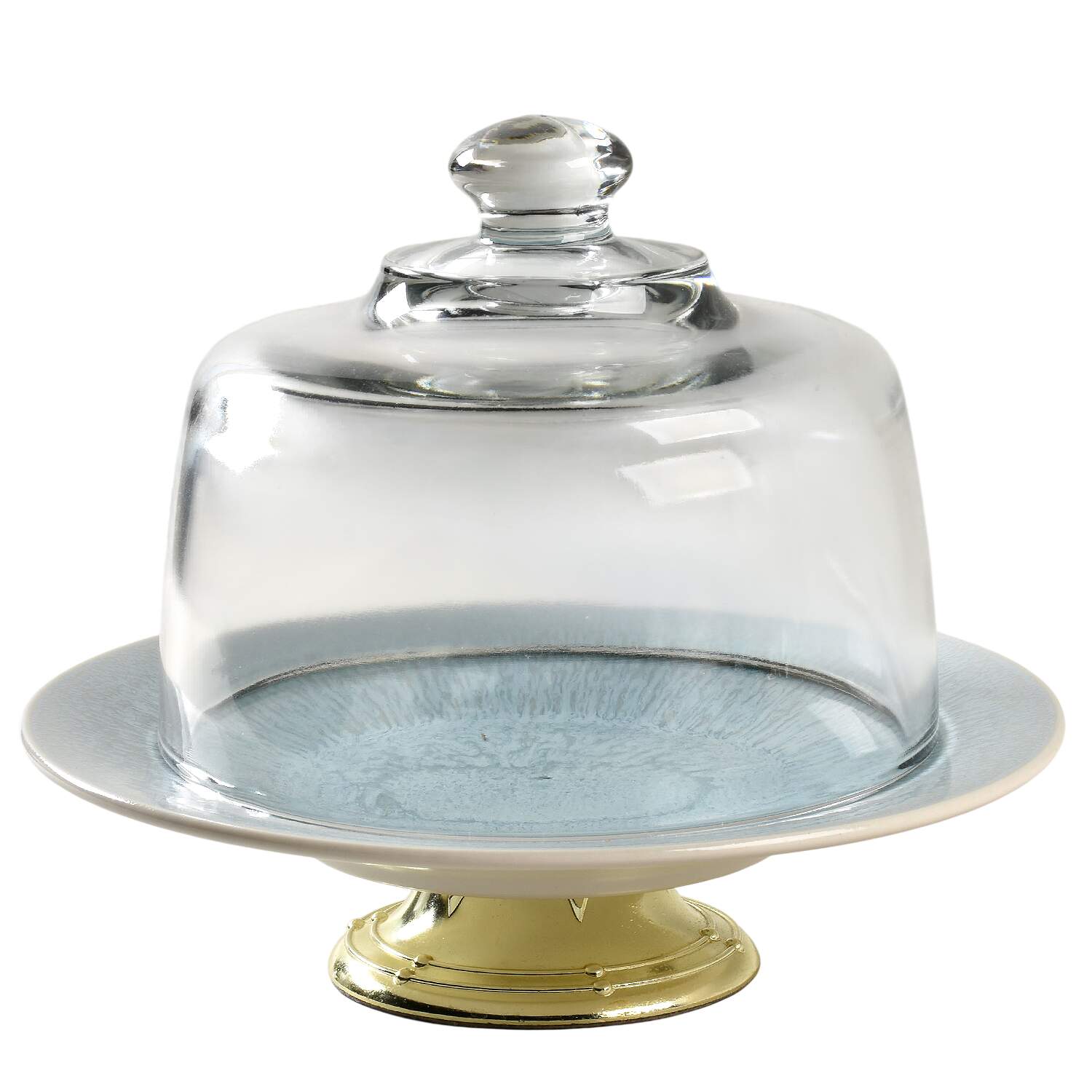 Vuelta Ocean Blue 6 1/2"-7 1/2" Footed Cheese Plate w/ Glass Dome HC by Jars-France-1