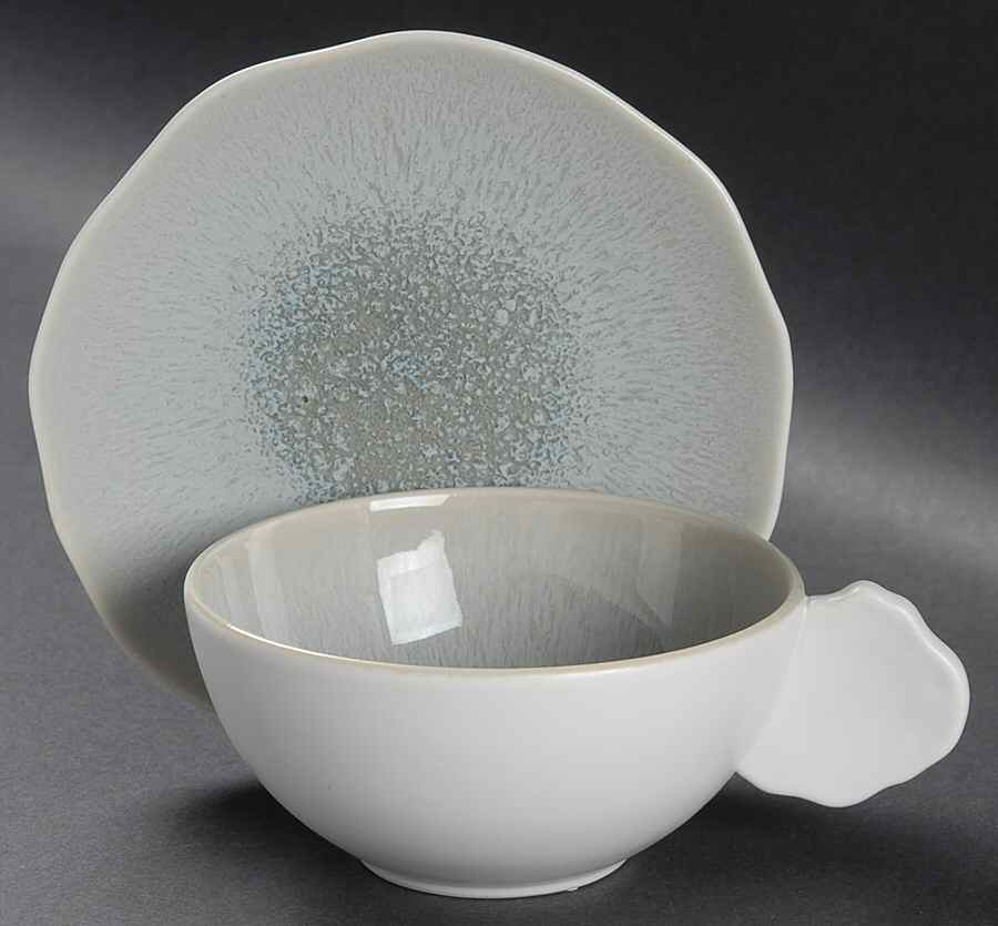 Plume Sky Gray Flat Cup & Saucer Set by Jars-France-1