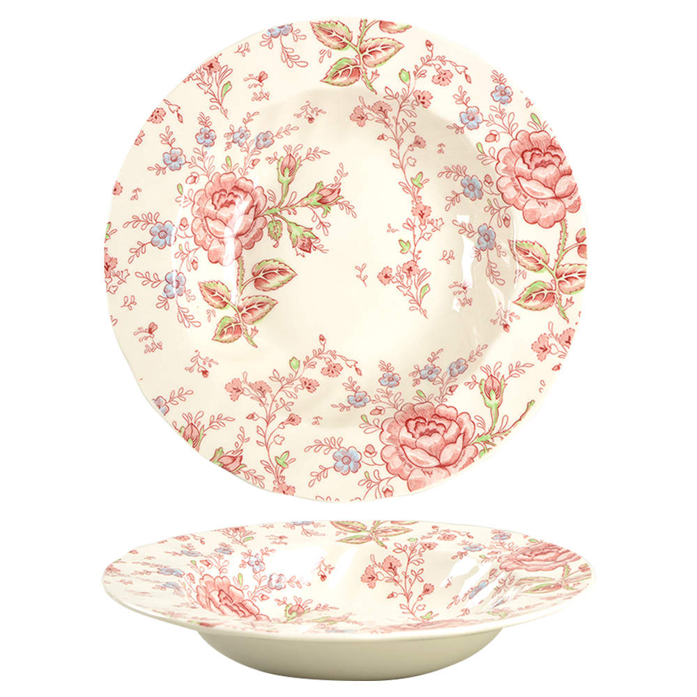 Rose Chintz Pink ("England 1883" Stamp) Large Rim Soup Bowl by Johnson Brothers-1