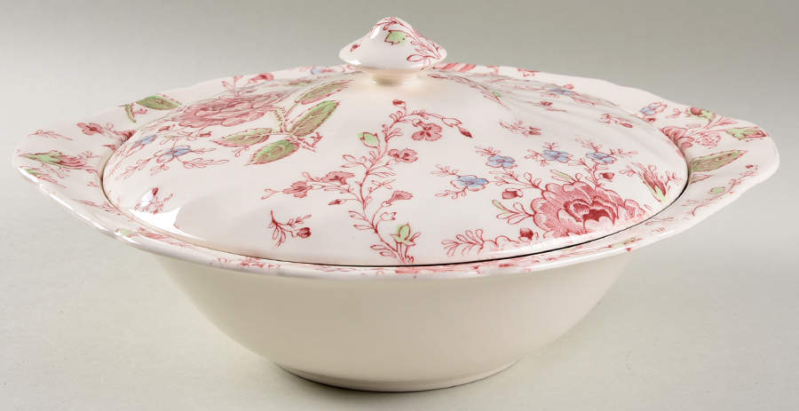 Rose Chintz Pink ("England 1883" Stamp) Round Covered Vegetable by Johnson Brothers-1