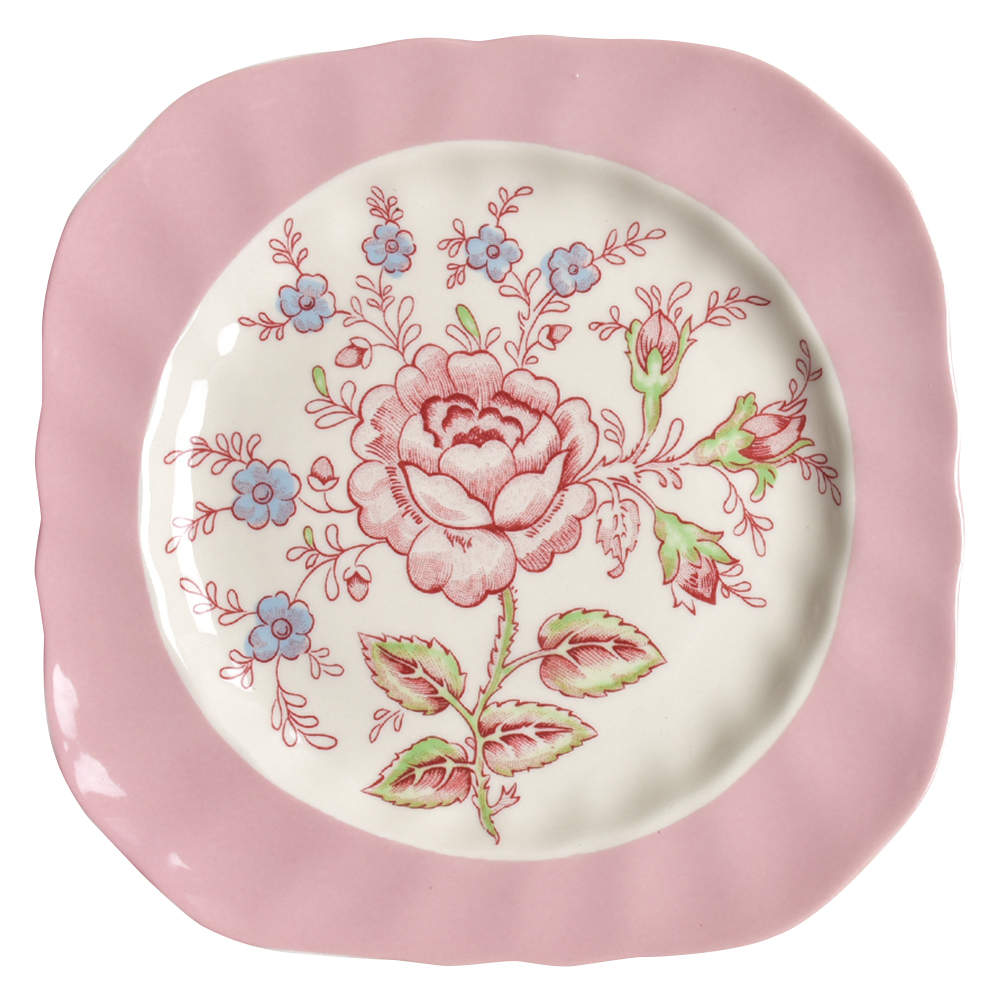 Rose Chintz Pink ("England 1883" Stamp) Square Accent Salad Plate by Johnson Brothers-1