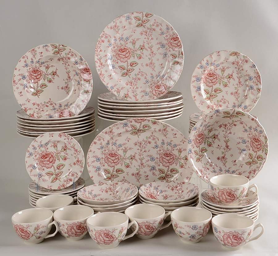 Rose Chintz Pink ("England 1883" Stamp) 58 Piece Set by Johnson Brothers-1