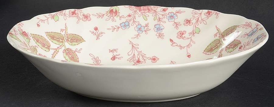 Rose Chintz Pink ("England 1883" Stamp) 9" Oval Vegetable Bowl by Johnson Brothers-1