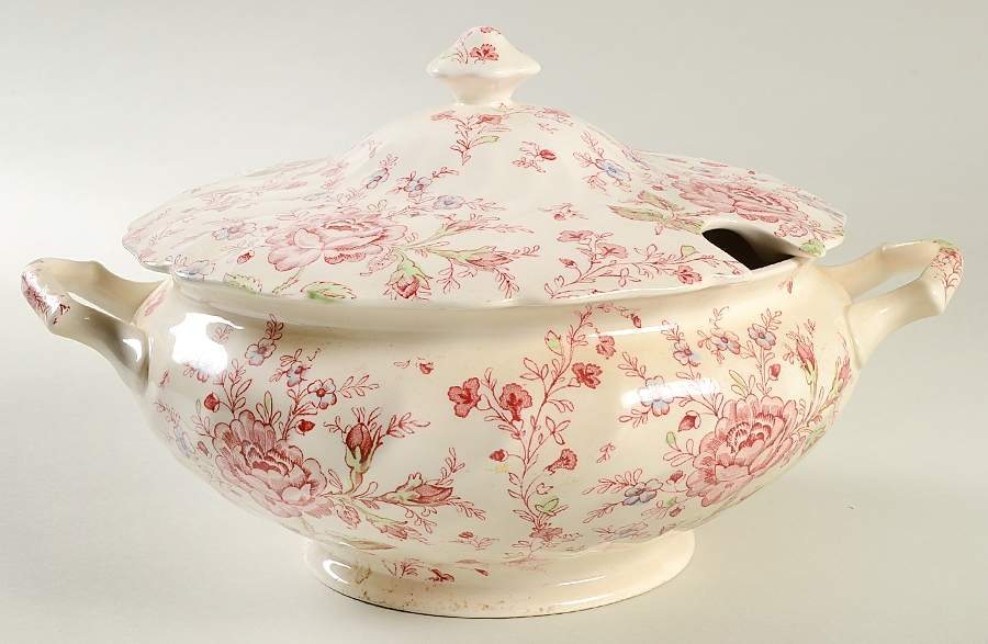 Rose Chintz Pink ("England 1883" Stamp) Tureen &  Lid by Johnson Brothers-1