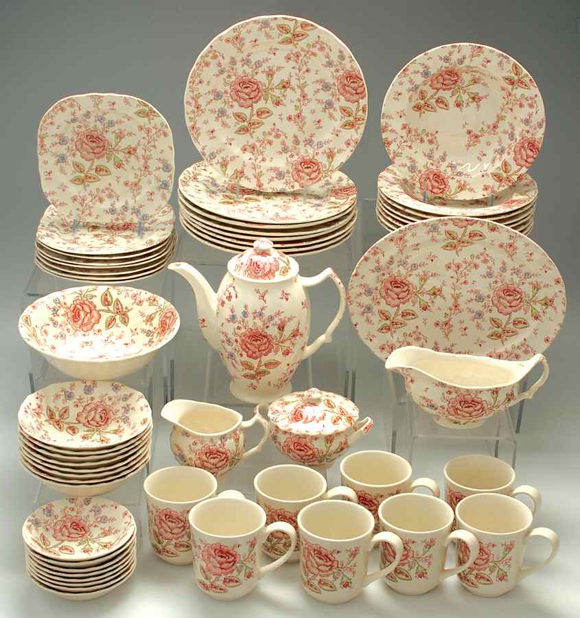 Rose Chintz Pink ("England 1883" Stamp) 56 Piece Set by Johnson Brothers-1