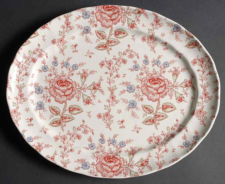 Rose Chintz Pink ("England 1883" Stamp) 13" Oval Serving Platter by Johnson Brothers-1