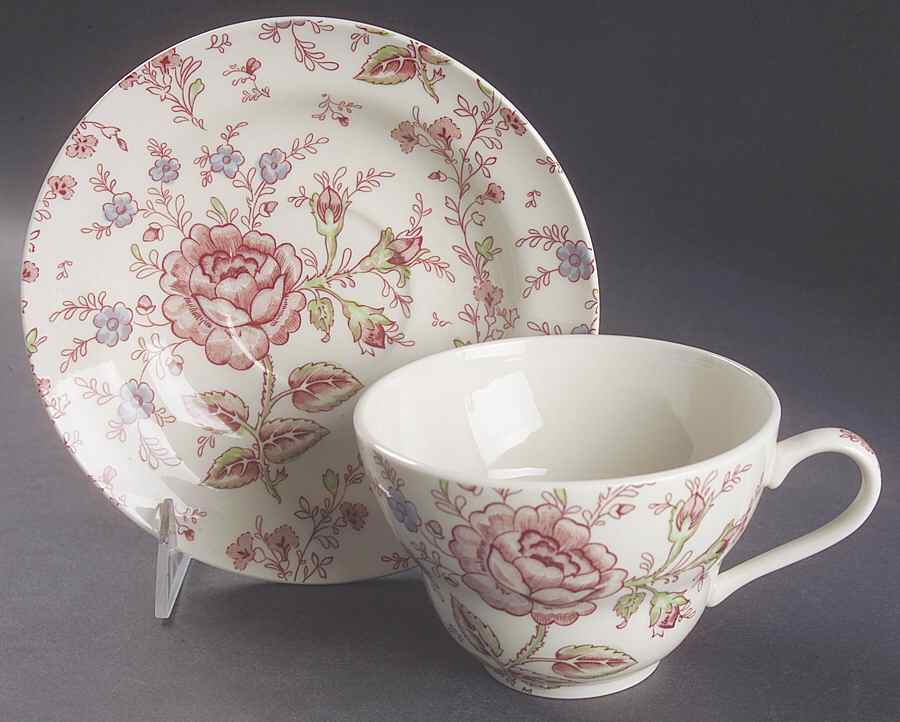 Rose Chintz Pink ("England 1883" Stamp) Jumbo Cup & Saucer Set by Johnson Brothers-1