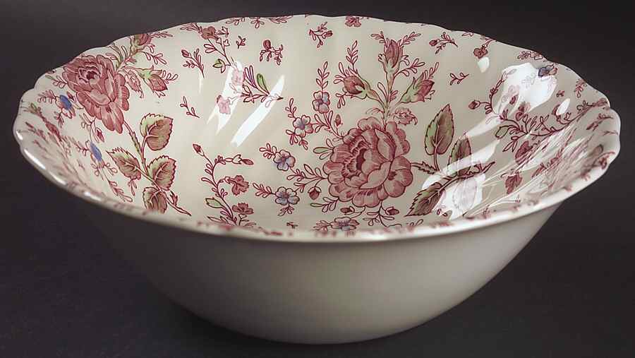 Rose Chintz Pink ("England 1883" Stamp) 10" Large Salad Serving Bowl by Johnson Brothers-1