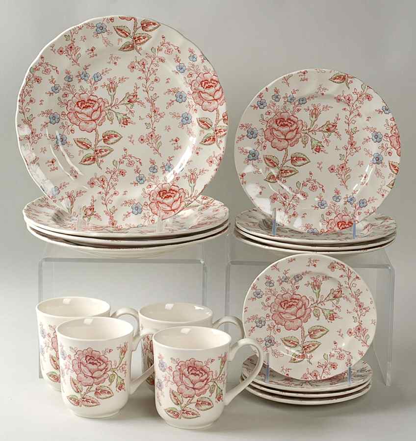 Rose Chintz Pink ("England 1883" Stamp) 16 Piece Place Set by Johnson Brothers-1
