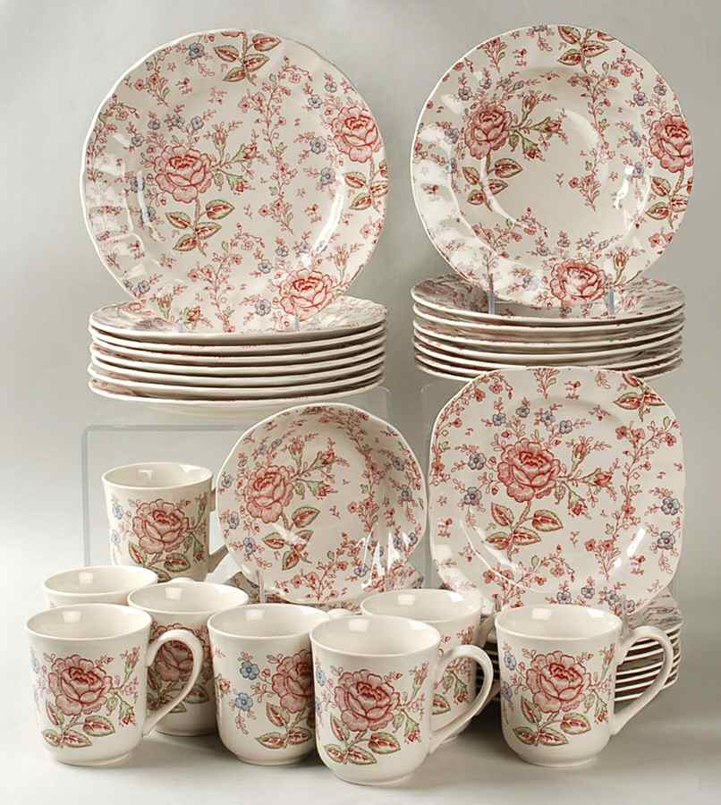 Rose Chintz Pink ("England 1883" Stamp) 40 Piece Set by Johnson Brothers-1