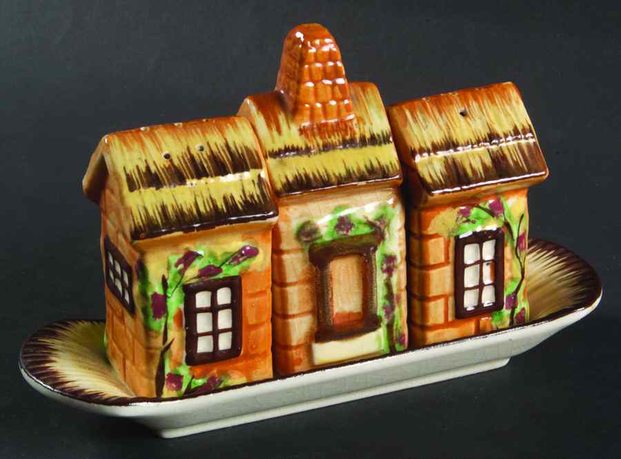 JAP722 (Square Cottage Shaped) 5-Piece Condiment Set (Salt, Pepr, Mustard & Tray) by Japan-1