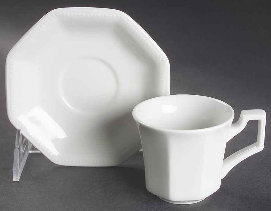 Heritage White ("England 1883"Stamp, Made In China) Flat Demitasse Cup & Saucer Set by Johnson Brothers-1