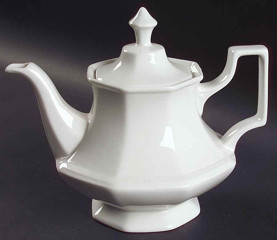 Heritage White ("England 1883"Stamp, Made In China) Teapot & Lid by Johnson Brothers-1