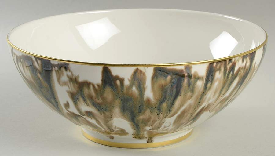 Cream Scale (Gold Trim) 9" Round Vegetable Bowl by Jaune de Chrome-1