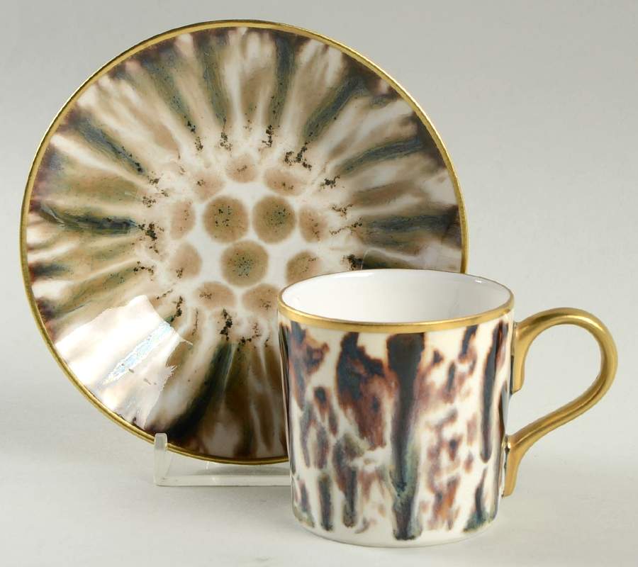Cream Scale (Gold Trim) Espresso Cup and Saucer Set by Jaune de Chrome-1