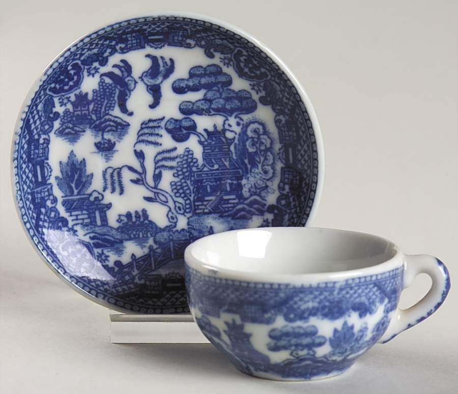 Blue Willow (Child's Set, Made in Japan) Flat Toy Cup and Saucer Set by Japan-1