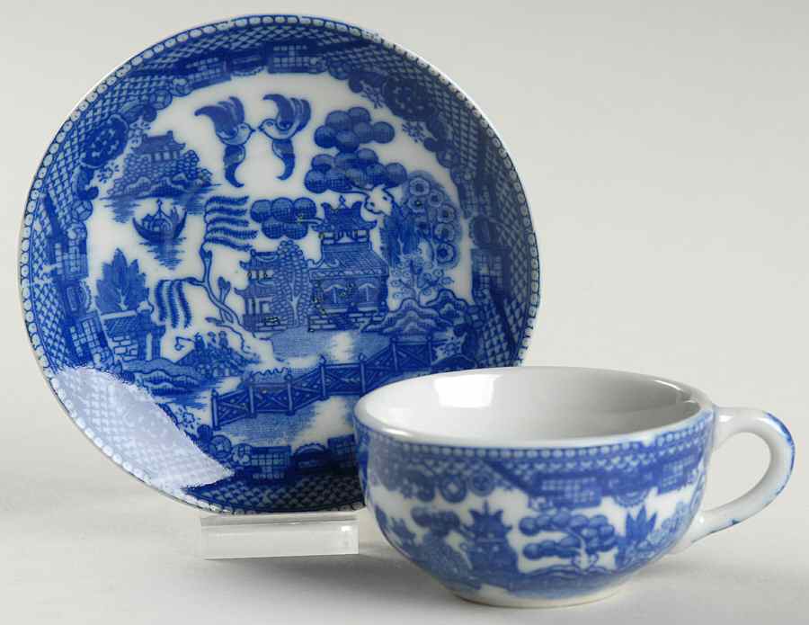 Blue Willow (Child's Set, Occupied Japan) Flat Toy Cup and Saucer Set by Japan-1